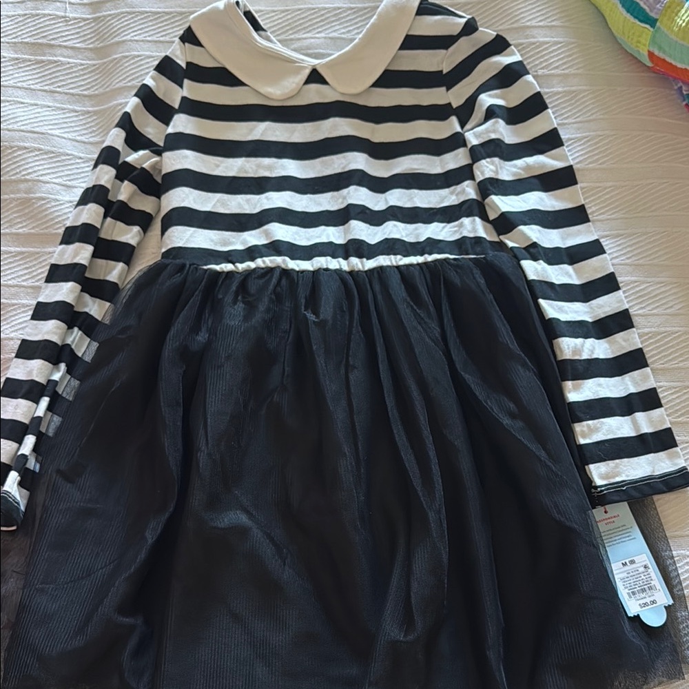 Black and White Striped Kids Dress, Wednesday dress, NWT size 8